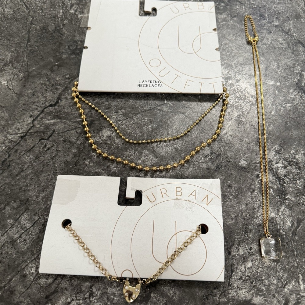 Urban Outfitters Gold Layering Chains Necklaces 3pc New